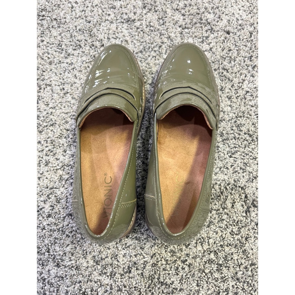 Vionic Olive Green Patent Leather Lug Sole Loafers - Picture 2 of 8